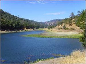 Lake Hennessey, surrounded by hills